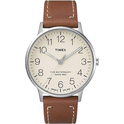 Timex Men's Quartz Watch - Waterbury Cream Dial Brown Leather Strap | TW2R25600VQ ,