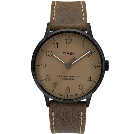 Timex Men's Quartz Watch - Waterbury Tan Dial Brown Leather Strap | TW2T27800VQ ,