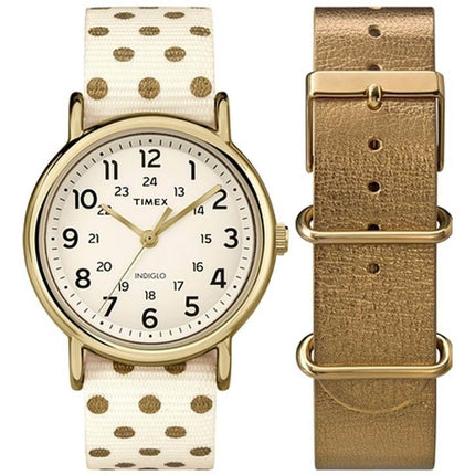 Timex Men's Quartz Watch - Weekender White & Yellow Gold Nylon Strap | TWG015200 ,
