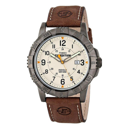 Timex Men's Strap Watch - Expedition Quartz Compass Brown Leather | T49990JV ,