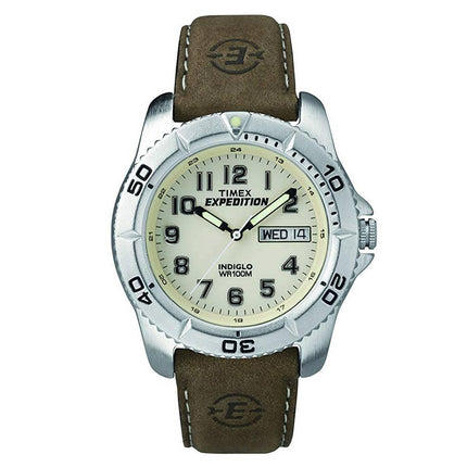 Timex Men's Strap Watch - Expedition Quartz Rotating Bezel Brown Leather | T46681JV ,