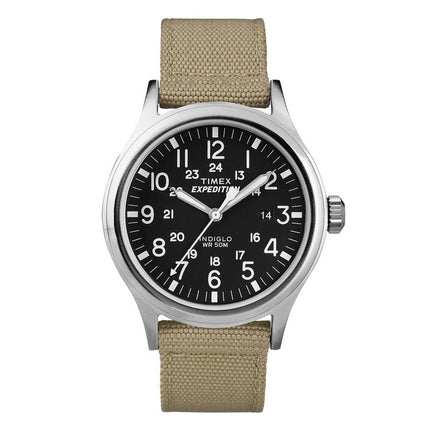 Timex Men's Strap Watch - Expedition Scout Quartz Black Dial Tan Nylon | T49962JV ,