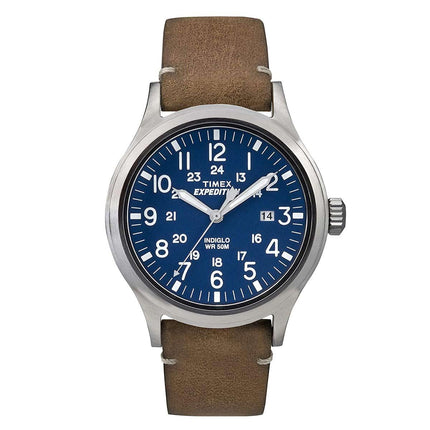 Timex Men's Strap Watch - Expedition Scout Quartz Blue Dial Tan Leather | TW4B01800JV ,