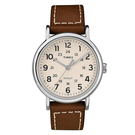 Timex Men's Strap Watch - Weekender Cream Dial Brown Leather | TW2R42400JV ,