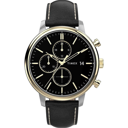 Timex Men's Watch - Chicago Chronograph Black Dial Black Leather Strap | TW2U39100VQ ,