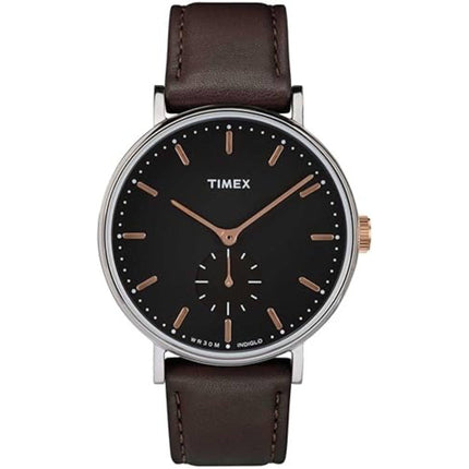 Timex Men's Watch - Fairfield Black Dial Brown Leather Strap Quartz | TW2R38100 ,