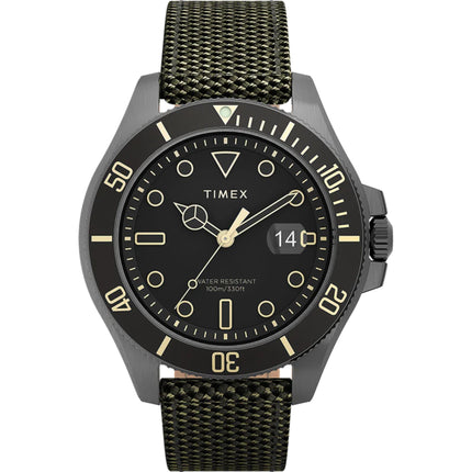 Timex Men's Watch - Harborside Coast Quartz Black Dial Green Fabric Strap | TW2U81900 ,