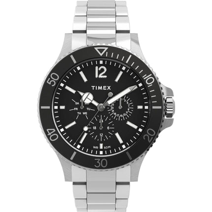 Timex Men's Watch - Harborside Day-Date Black Dial Silver Tone Bracelet | TW2U13100VQ ,