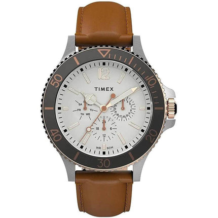 Timex Men's Watch - Harborside Rotating Bezel White Dial Brown Strap | TW2U12800VQ ,