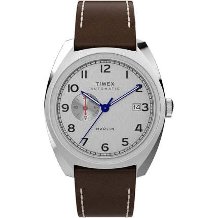 Timex Men's Watch - Marlin Automatic Silver Dial Brown Leather Strap | TW2V62000 ,