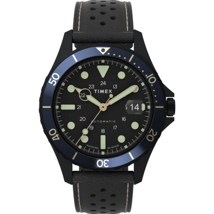 Timex Men's Watch - Navi XL Automatic Date Display Black Leather Strap | TW2V41400ZV ,