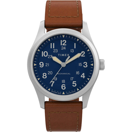 Timex Men's Watch - North Field Post Mechanical Blue Dial Brown Strap | TW2V00700JR ,