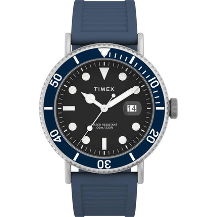Timex Men's Watch - Portside Rotating Bezel Black Dial Blue Resin Strap | TW2W16600 ,