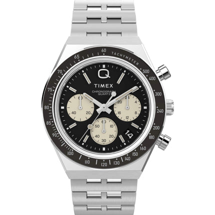 Timex Men's Watch - Q Chronograph Rotating Bezel Black and Cream Dial | TW2V42600 ,