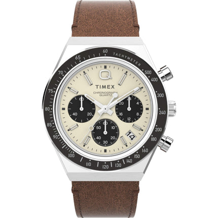 Timex Men's Watch - Q Chronograph Rotating Bezel Cream and Black Dial | TW2V42800 ,