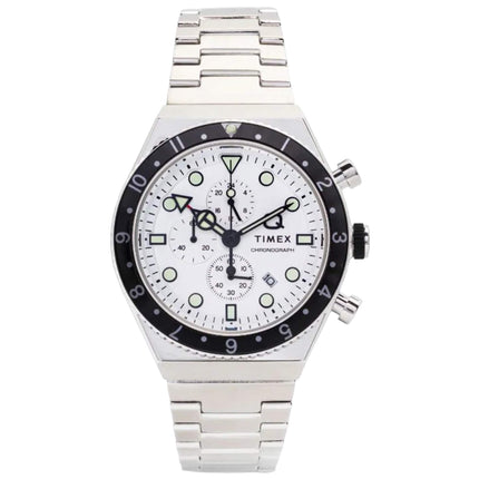 Timex Men's Watch - Q Chronograph White Dial Stainless Steel Bracelet | TW2V69900 ,
