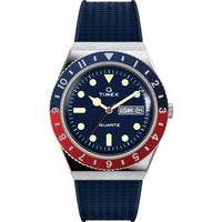 Timex Men's Watch - Q Quartz Rotating Bezel Blue Dial Strap Day-Date TW2V32100 ,