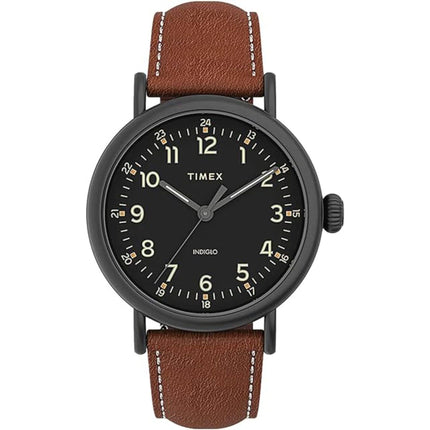 Timex Men's Watch - Standard Black Dial Brown Leather Strap Quartz | TW2U58600VQ ,