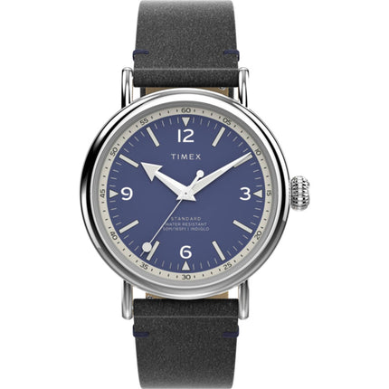 Timex Men's Watch - Standard Blue and White Dial Black Leather Strap | TW2V71300VQ ,