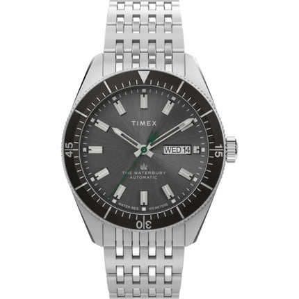 Timex Men's Watch - The Waterbury Automatic Black Dial Silver Bracelet TW2V24900 ,