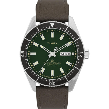 Timex Men's Watch - The Waterbury Automatic Green Dial Leather Strap TW2V24700 ,