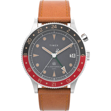 Timex Men's Watch - The Waterbury GMT Rotating Bezel Tan Leather Strap | TW2V74000 ,