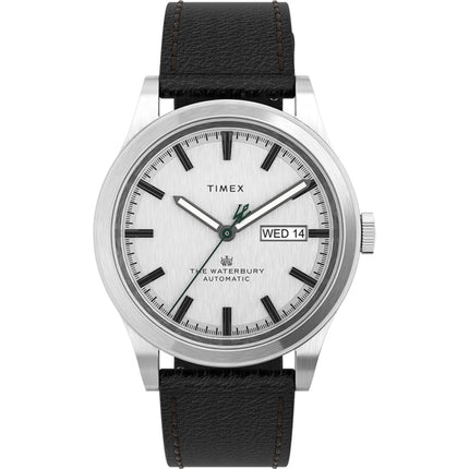 Timex Men's Watch - Waterbury Automatic Silver Tone Dial Leather Strap | TW2U83700ZV ,