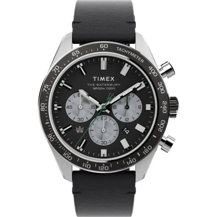 Timex Men's Watch - Waterbury Chronograph Black Dial Leather Strap | TW2V42500VQ ,