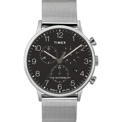 Timex Men's Watch - Waterbury Classic Chrono Black Dial Mesh Bracelet | TW2T36600 ,