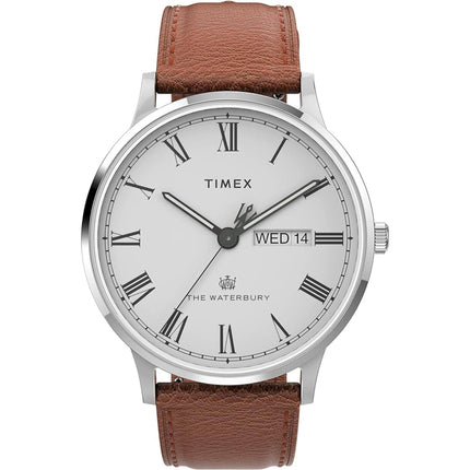 Timex Men's Watch - Waterbury Date Display White Dial Leather Strap | TW2V46500VQ ,