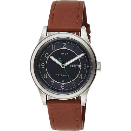 Timex Men's Watch - Waterbury Day-Date Dark Blue Dial Brown Strap | TW2U90400VQ ,