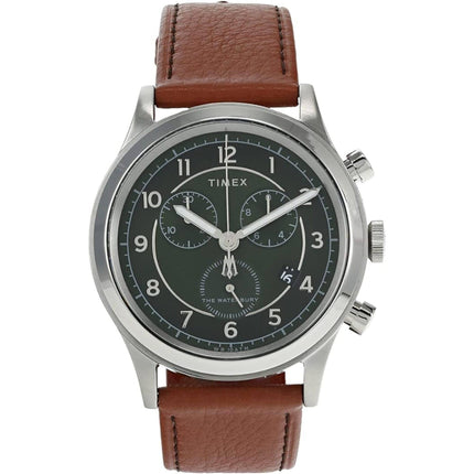 Timex Men's Watch - Waterbury Day-Date Dark Green Dial Brown Strap | TW2U90700VQ ,