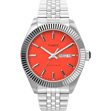 Timex Men's Watch - Waterbury Legacy Day-Date Orange Dial Steel Quartz | TW2V17900VQ ,