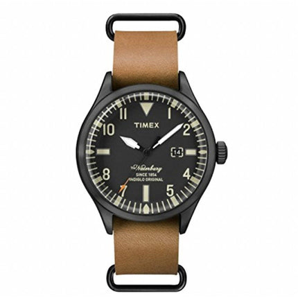 Timex Men's Watch - Waterbury Quartz Black Dial Brown Leather Strap | TW2P64700 ,
