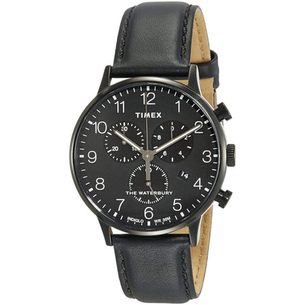 Timex Men's Watch - Waterbury Quartz Chrono Black Dial Leather Strap | TW2R71800VQ ,