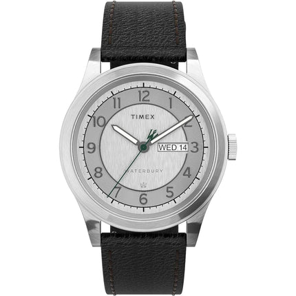 Timex Men's Watch - Waterbury Silver Dial Black Leather Strap Quartz | TW2U90200VQ ,