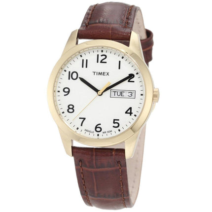Timex Men's Elevated Classics Dress Gold Tone Stainless Steel Brown Leather Strap White Dial Watch T2N065 ,