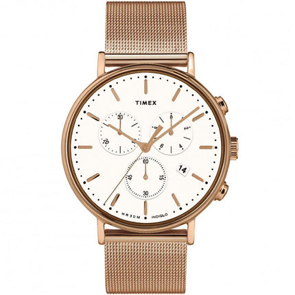 Timex Unisex Chronograph Watch - Fairfield Rose Gold Mesh Bracelet | TW2T37200VQ ,