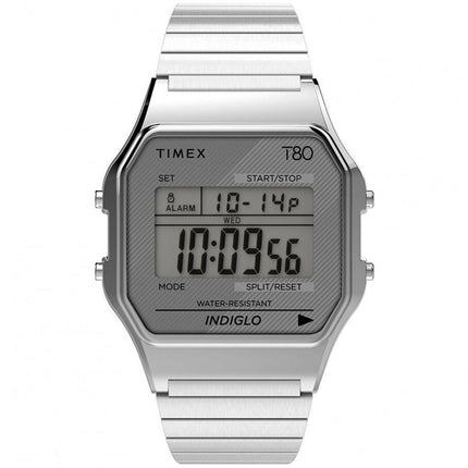Timex Unisex Chronograph Watch - T80 Digital Dial Silver Bracelet | TW2R79100YB ,