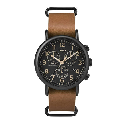 Timex Unisex Chronograph Watch - Weekender Black Dial Leather Strap | TW2P97500JV ,