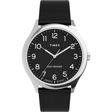 Timex Unisex Quartz Watch - Easy Reader Black Dial Leather Strap | TW2U22300VQ ,