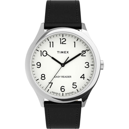 Timex Unisex Quartz Watch - Easy Reader White Dial Leather Strap | TW2U22100VQ ,