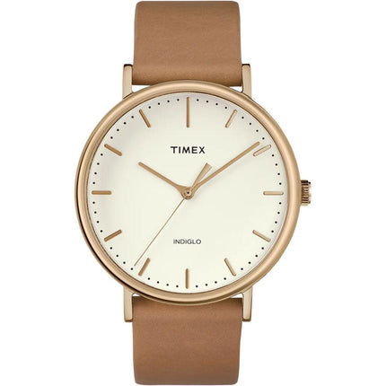 Timex Unisex Quartz Watch - Fairfield Cream Dial Tan Leather Strap | TW2R26200VQ ,