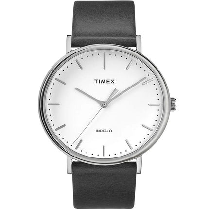 Timex Unisex Quartz Watch - Fairfield White Dial Black Leather Strap | TW2R26300VQ ,