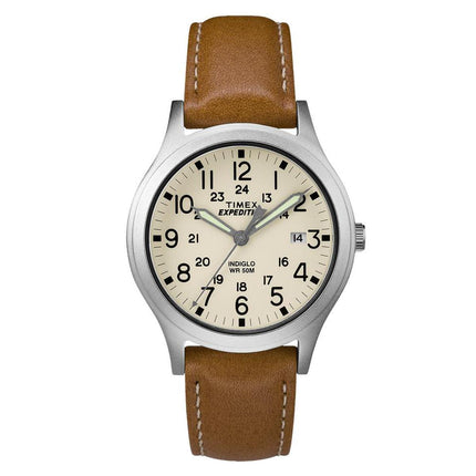 Timex Unisex Strap Watch - Expedition Scout Quartz Beige Dial Tan Leather | TW4B11000JV ,
