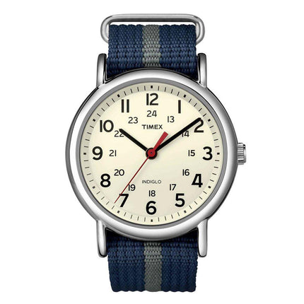 Timex Unisex Strap Watch - Weekender Beige Dial Quartz Blue & Grey Nylon | T2N654JV ,