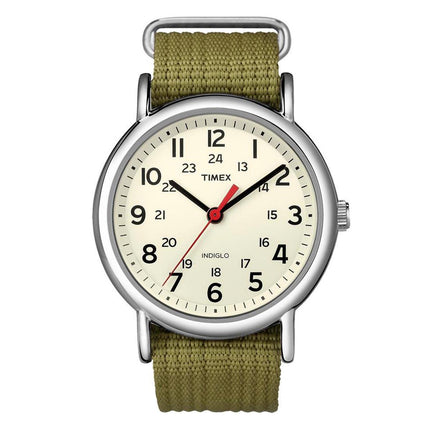 Timex Unisex Strap Watch - Weekender Cream Dial Quartz Green Nylon | T2N651JV ,