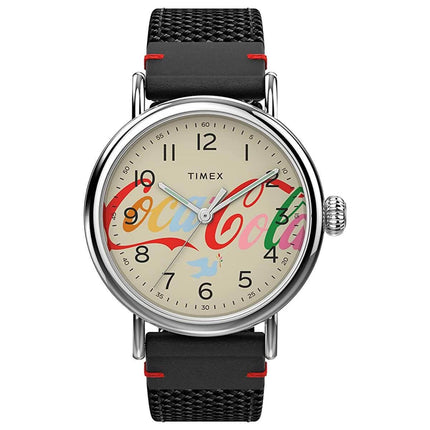 Timex Unisex Watch - Coca-Cola Unity Cream Dial Black Fabric Strap | TW2V26000JR ,