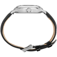 Timex Unisex Watch - Peanuts Marlin Silver Tone Dial Black Leather Strap | TW2U99500ZV ,