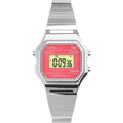 Timex Unisex Watch - T80 Mini Pink and Grey Dial Silver Band Digital | TW2U94200YB ,